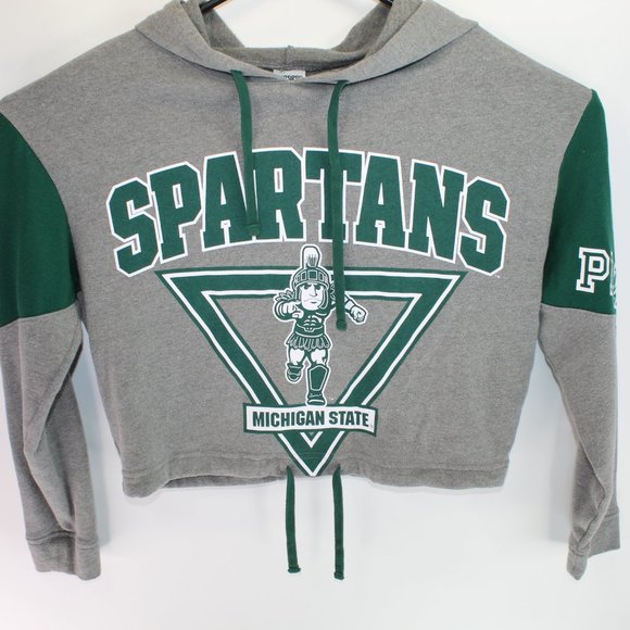 PINK Victoria's Secret w/ 5th & Ocean MSU Spartans Women S Hoodie Crop Top Shirt - Picture 3 of 8
